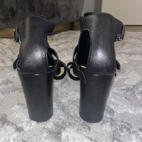 Via Spiga Black Leather Gladiator Open Toe Block Heels - Picture 5 of 11